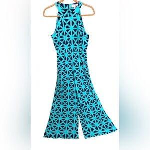 Jude Connally Edie Diamond Geo Halter Neckline Jumpsuit Navy and Teal Size M